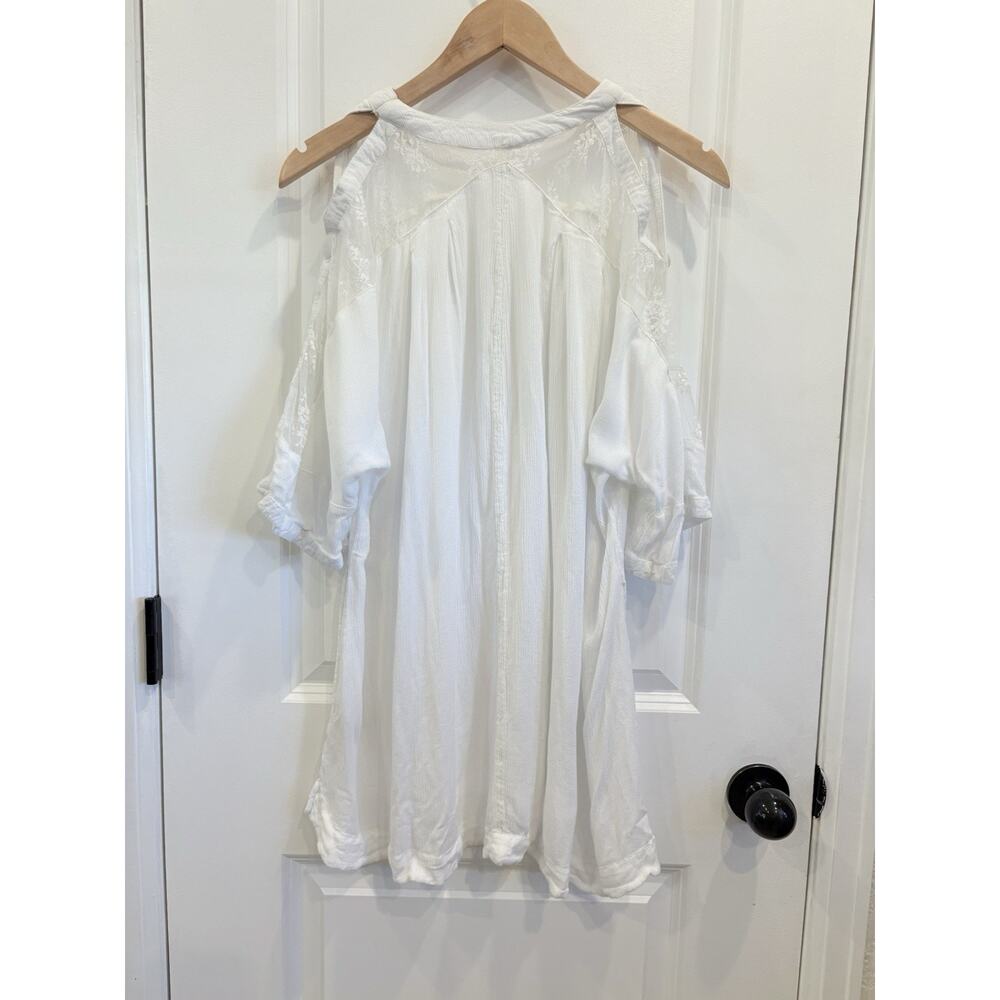 Free People Size Small Mesh Sheer Buttons Shoulder White Blouse Bridal Boho